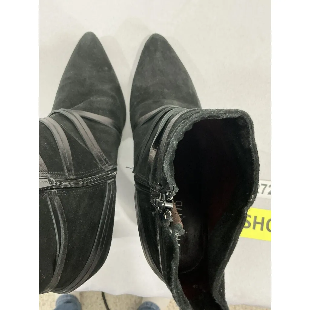 Womans Progetto 39 (8) Black Suede Strappy Pointed Toe Heel Ankle Boots - Image 6