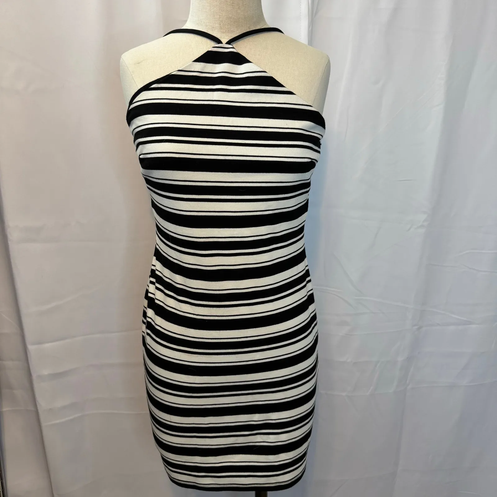 Forever 21 Striped Halter Bodycon DressMini Black/White Sz L - Image 2