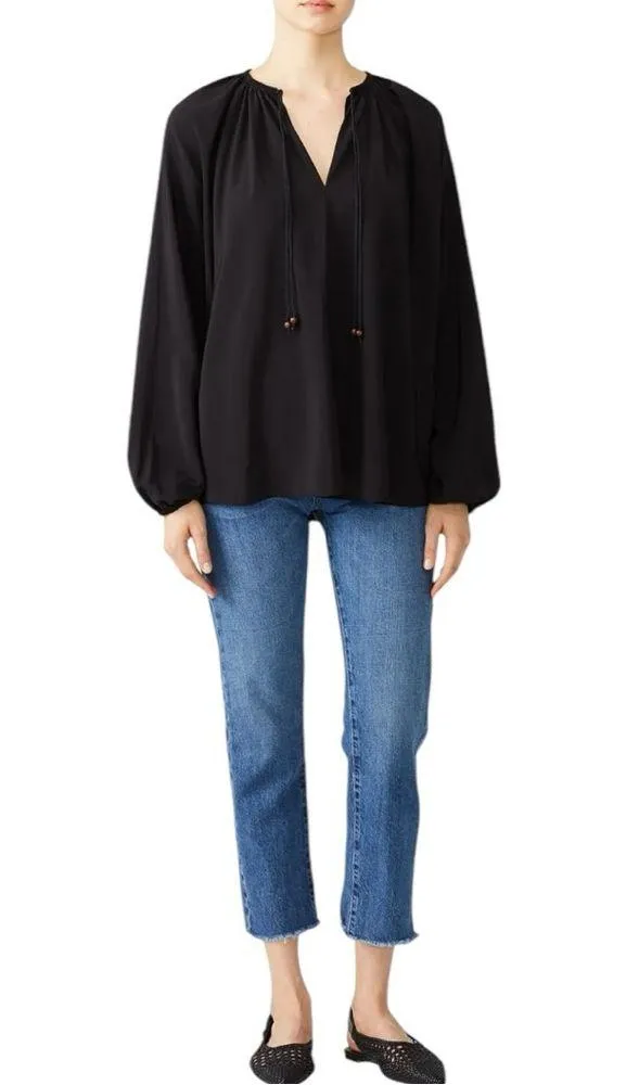 Elizabeth & James Black Chance Top size Large Oversized Silk Long Sleeve Boho - Image 2