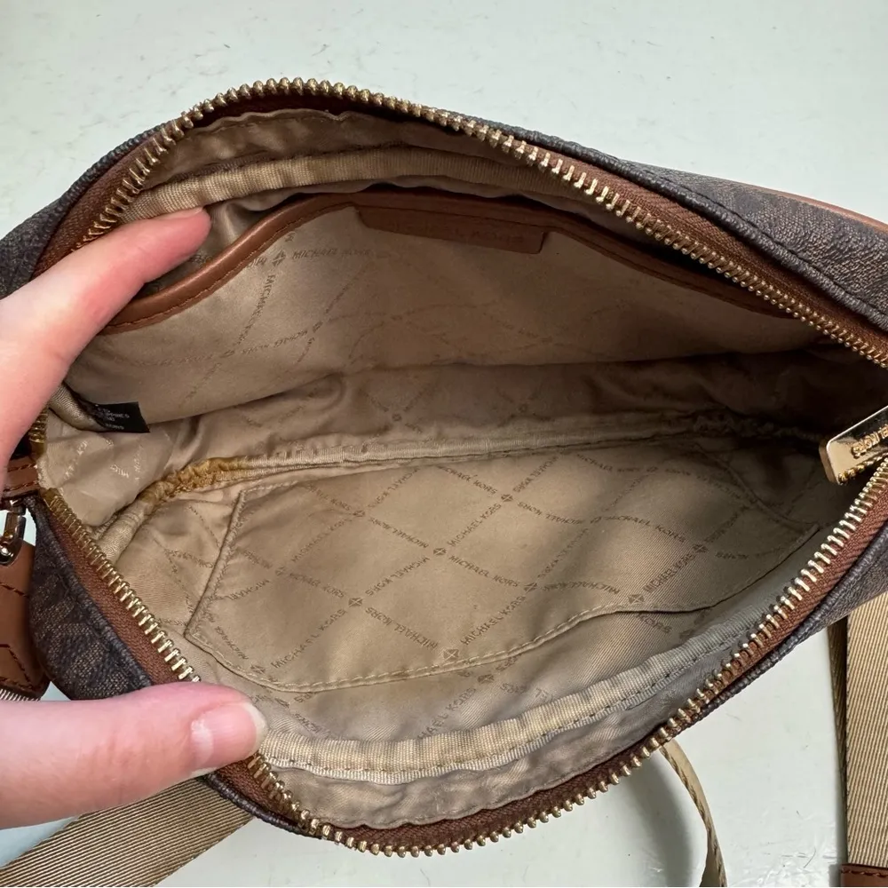 Michael Kors Brown & Tan Fulton Sport Monogram Medium Crossbody Bag Purse - Image 7