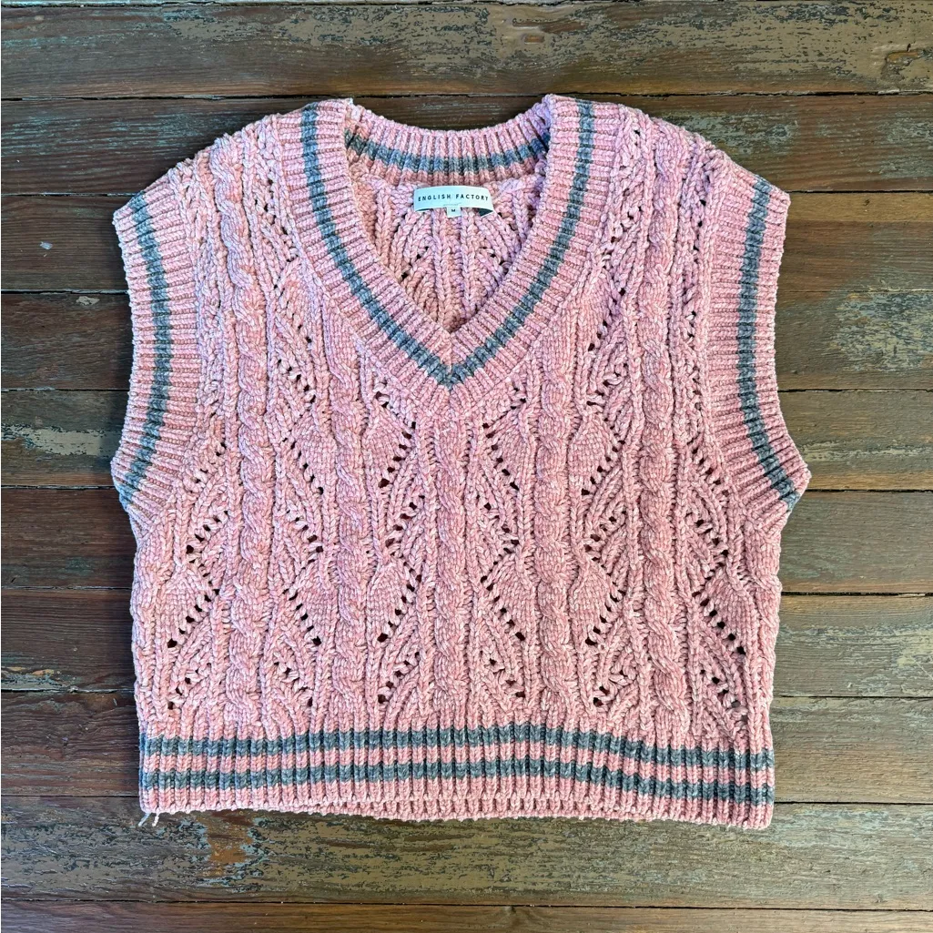 English Factory Chenille Contrast Chunky Sweater Vest Sz Medium 💛🍄 - Image 6