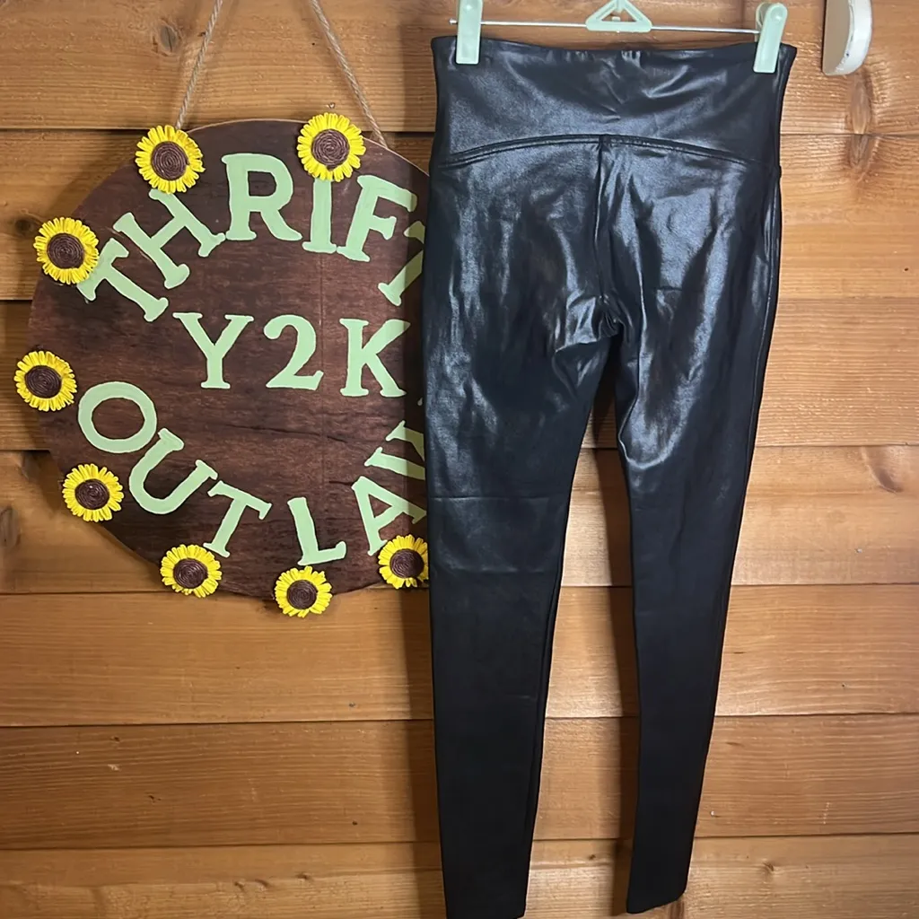 Spanx Faux Leather Black Leggings Stretch High Waist Athleisure Tummy Control M - Image 5