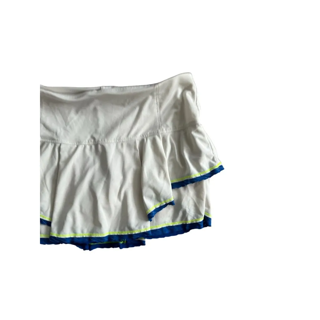 LUCKY IN LOVE White Blue Green Ruffle Tiered Pickleball Tennis Skort Size Medium - Image 3