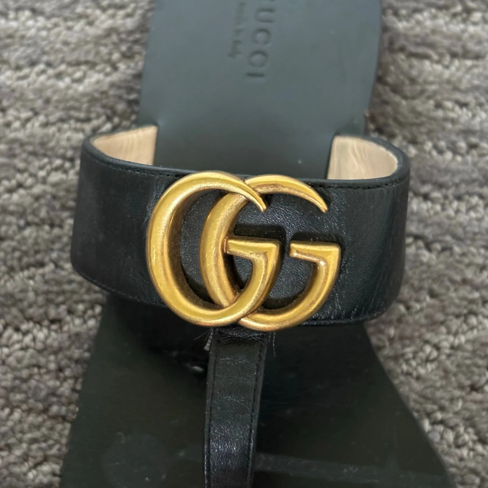 Gucci Marmont GG Thong Sandals Black Slip On Flip Flop Flat Size EU 39 US 9 - Image 8