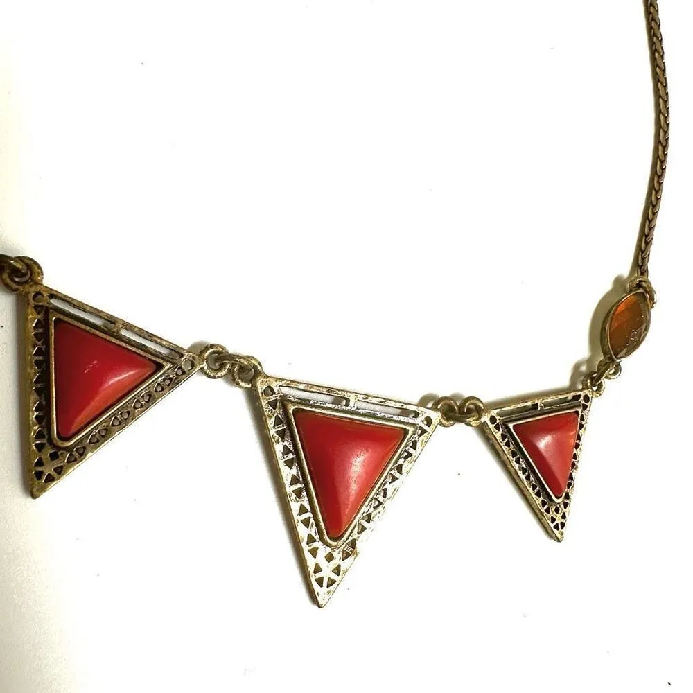 Lucky Brand Red/Gold triangle Collar Necklace - Image 3