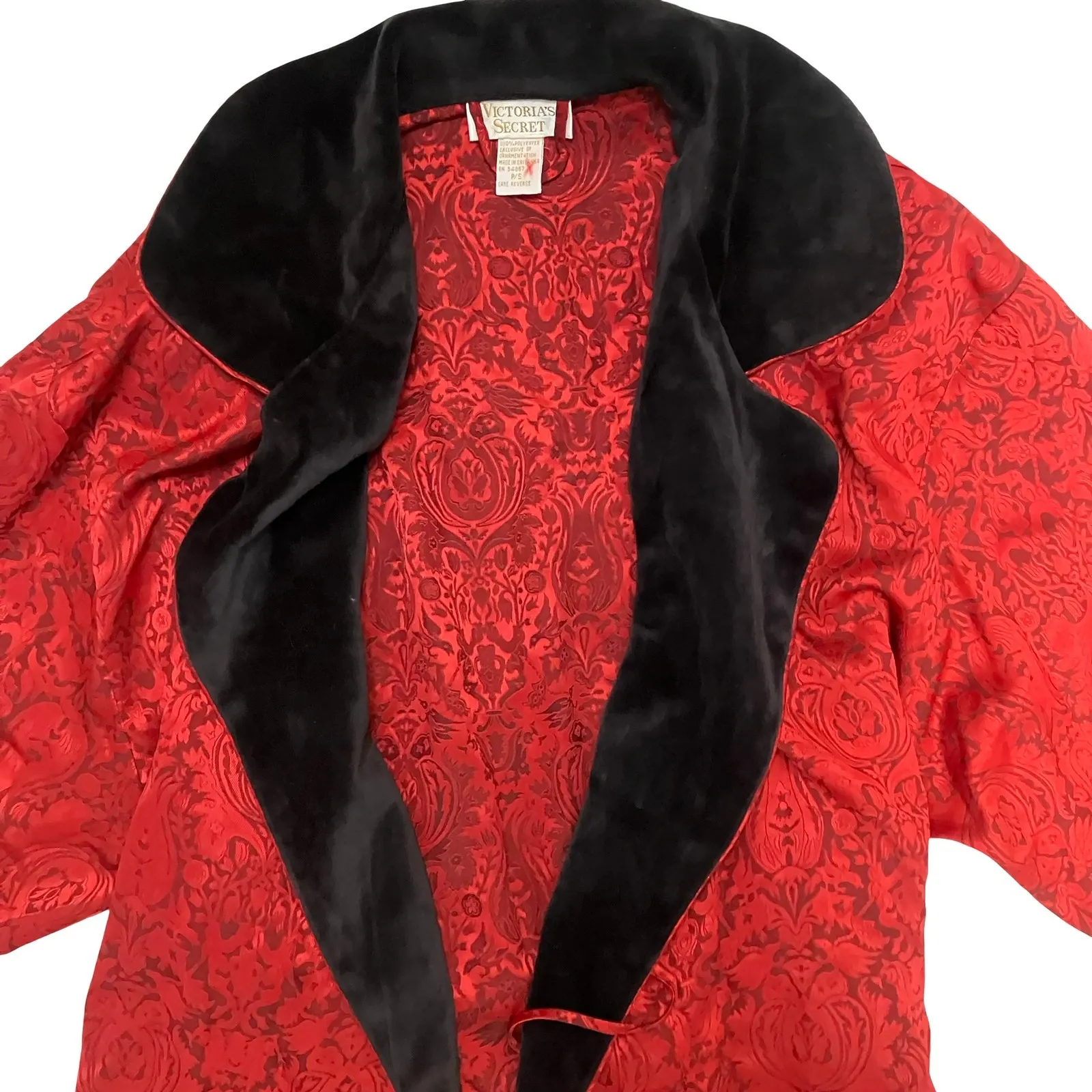 Vintage Victoria's Secret Gold Label Red Paisley Robe Gown Set Size Small - Image 2