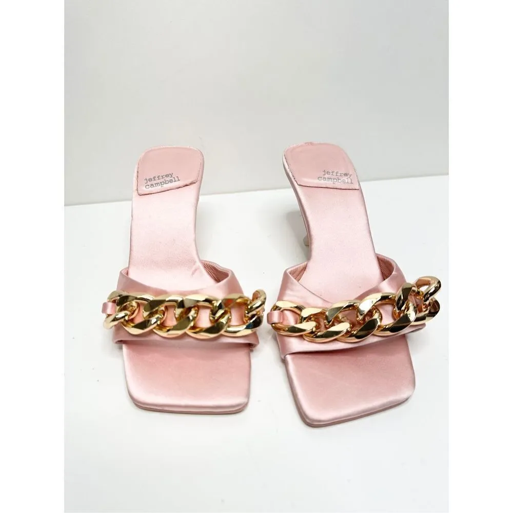 Jeffrey Campbell Sandals Womens Size 5 Pink Satin Chain Slip On Shoes Barbiecore - Image 2