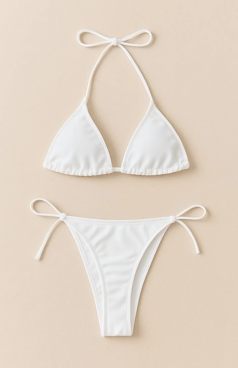 Women's Bikini Set Size S White Triangle Top Tie Side Bottom Swim Sexy Minimal - Image 1