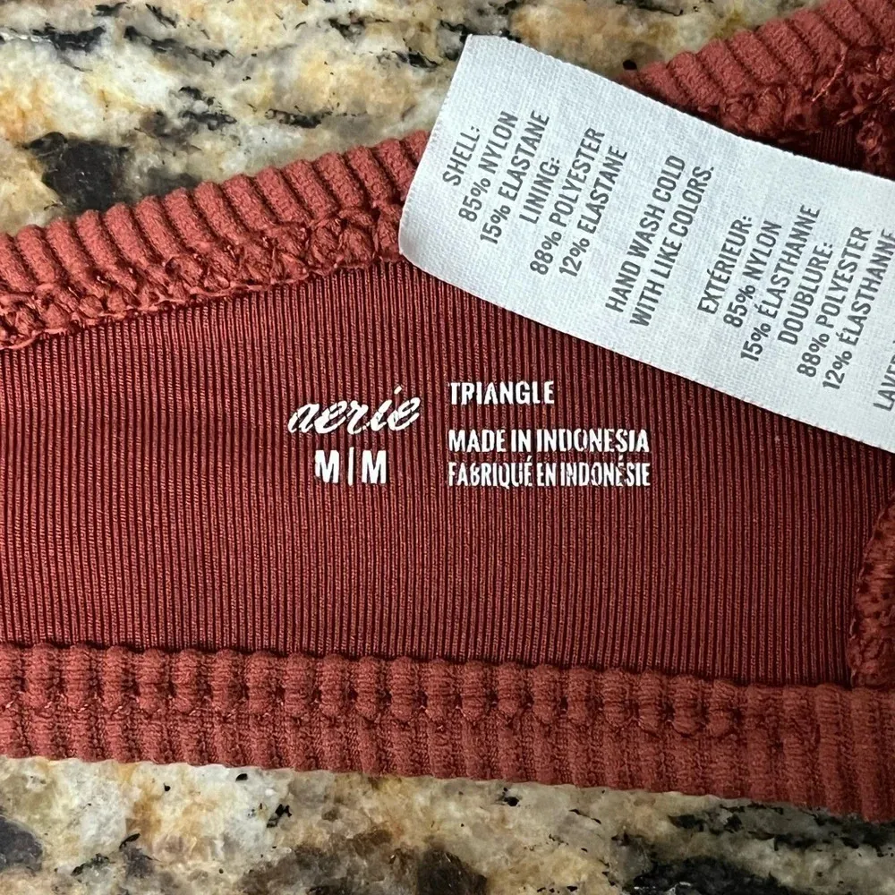 Aerie Brown Ribbed Triangle Swim Top Womens Beach Summer Cruise M Halter - Image 4