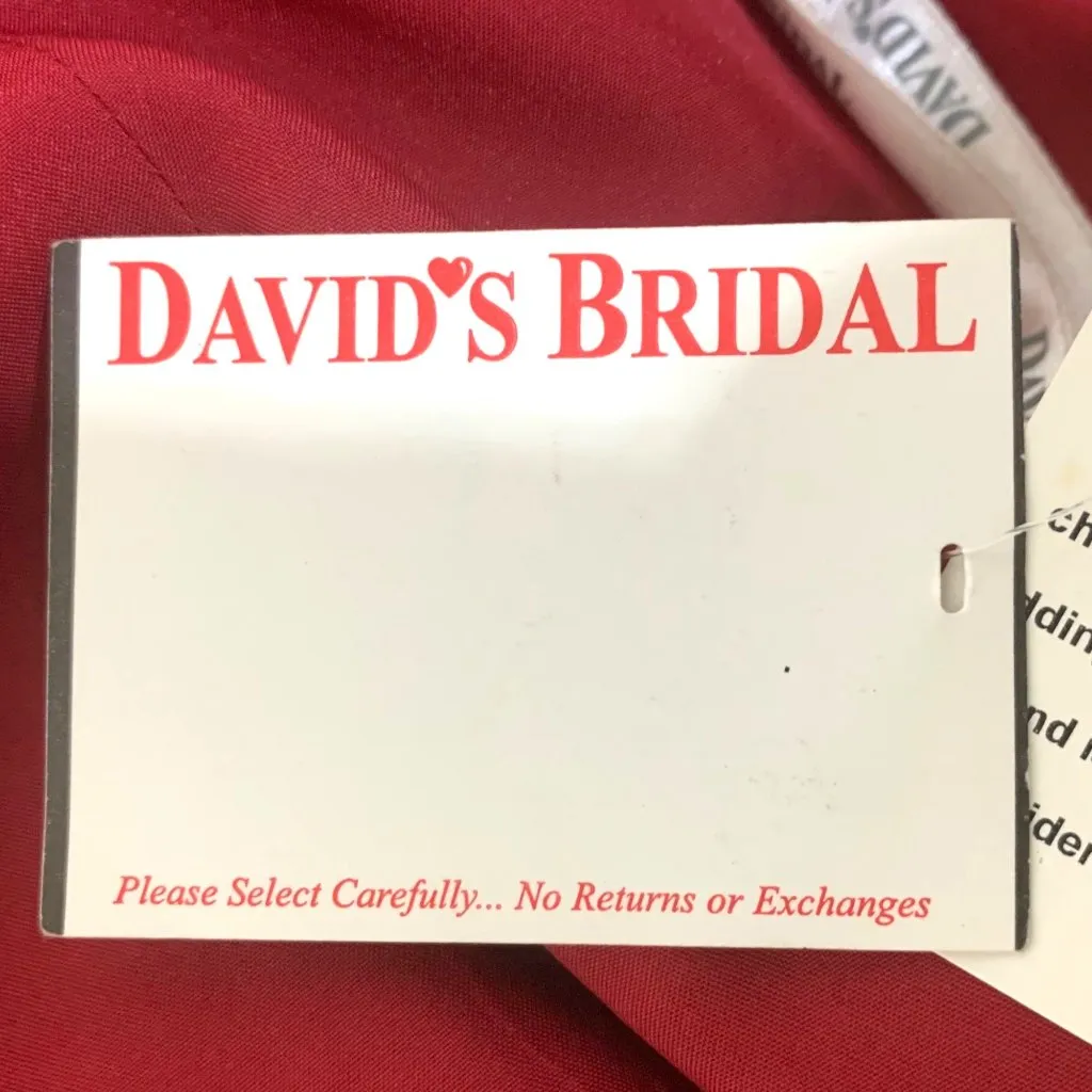 Apple Red Strapless Bridesmaid Gown Prom Side Drape Brooch Davids Bridal #8567 - Image 11