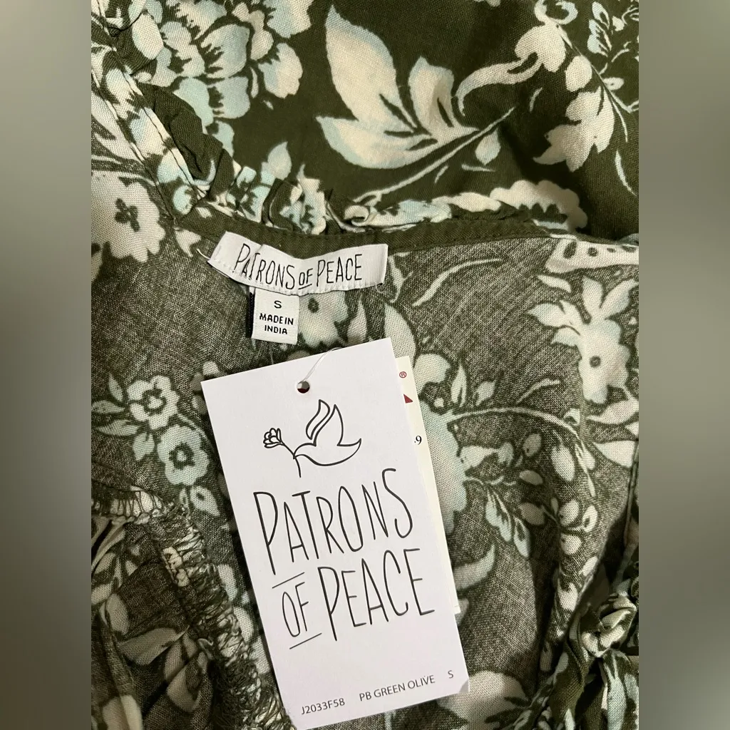 Patrons of Peace Olive and Cream Floral Dress Sz S - Image 3