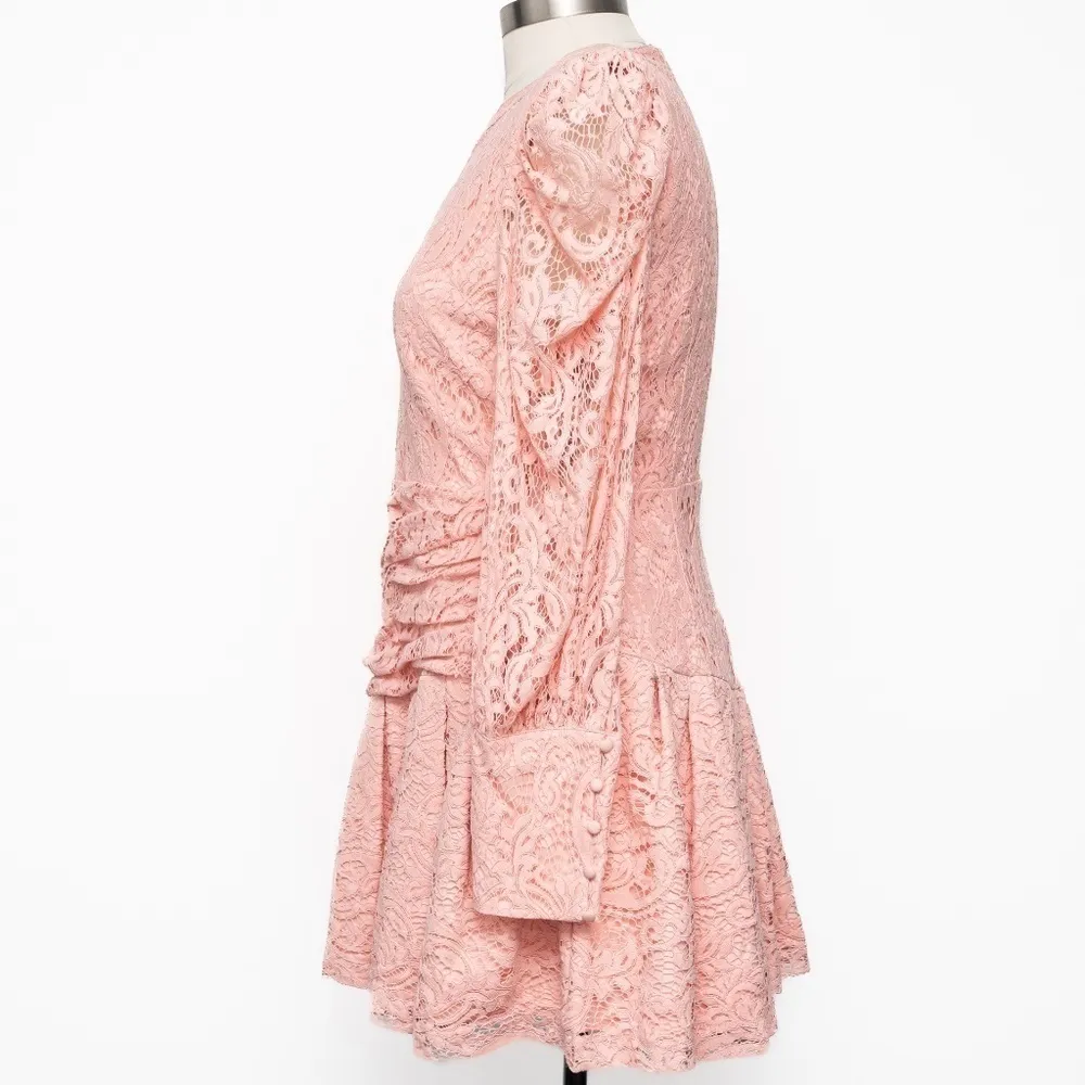 Bardot. Korina Pleated Llong Sleeve Lace Minidress. - Image 7