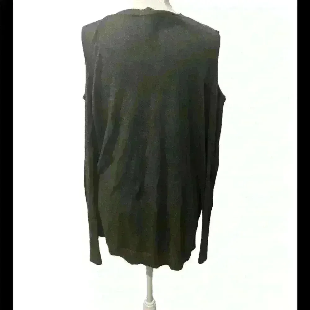 Democracy Long Sleeve Gray Cold Shoulder Faux Leather Neckline V Neck - Image 4