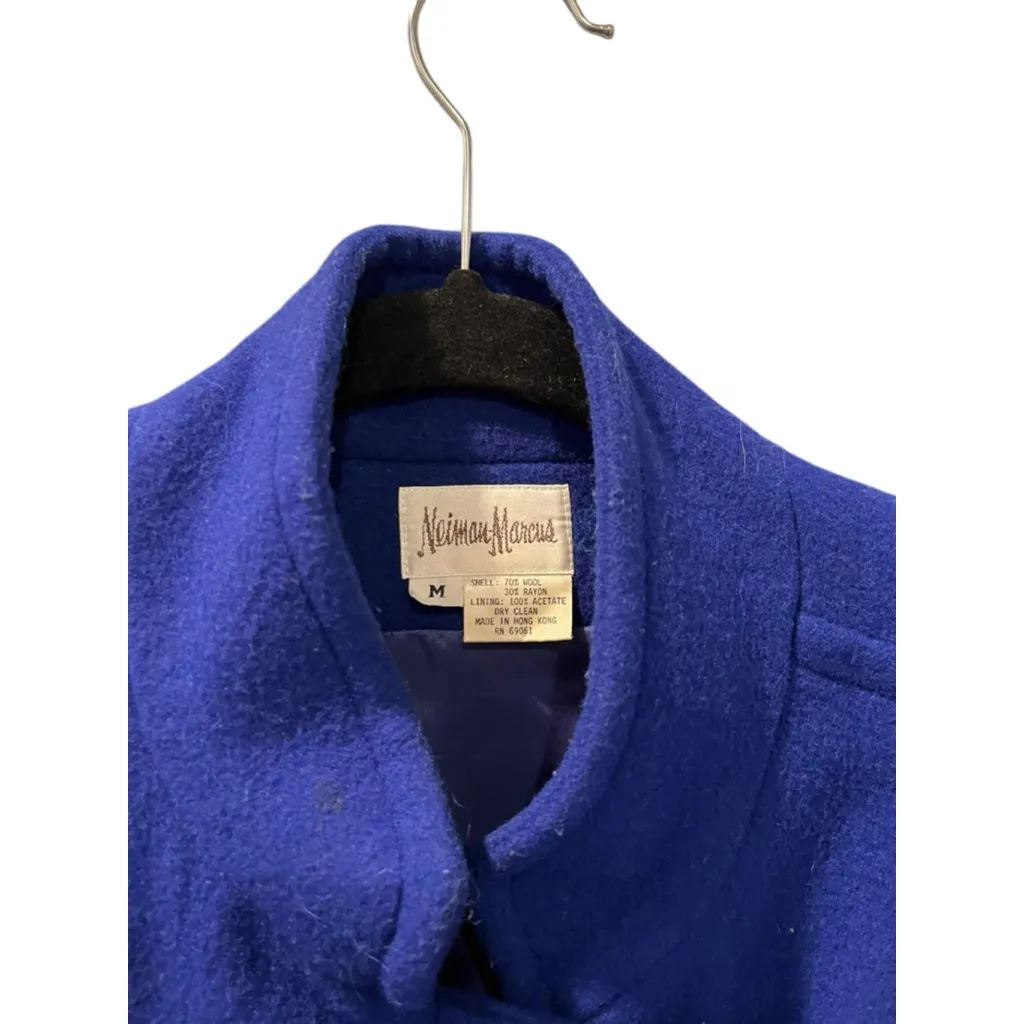 Vintage Neiman Marcus Wool Electric Blue Button Coat Women's Size Medium Lined - Image 2