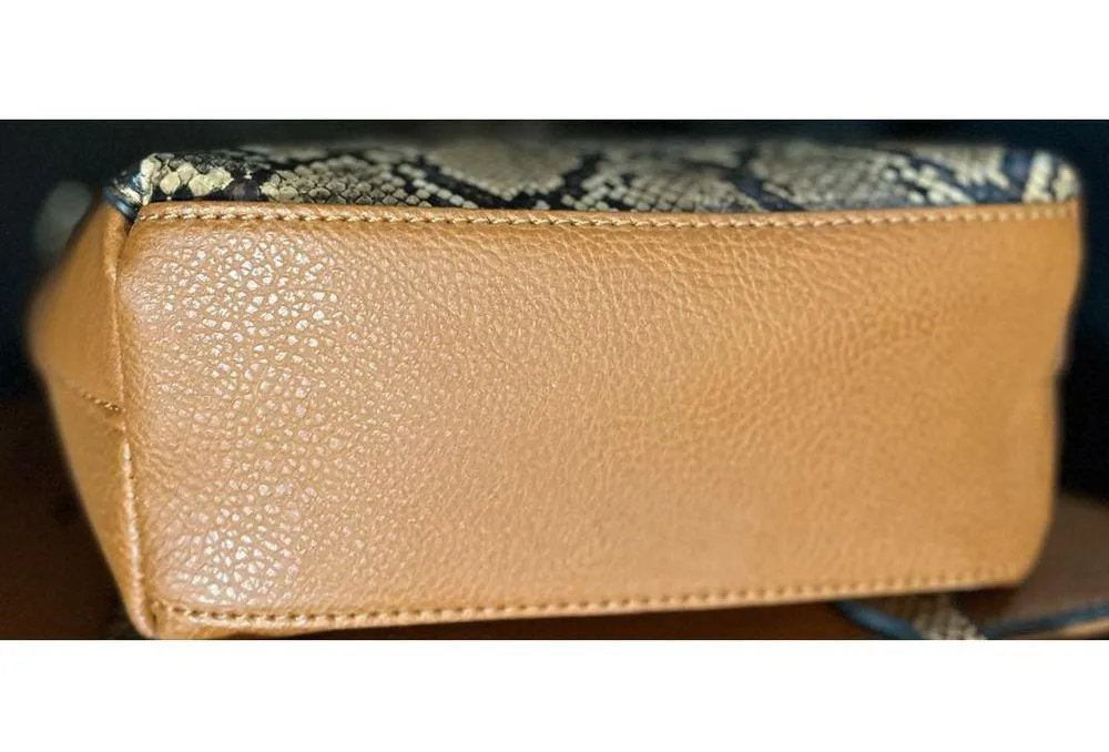 Women’s Light Brown Tote and Smaller Handbag Set Animal Print - Image 10