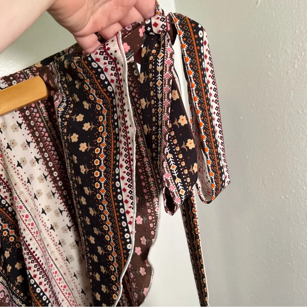 True Wrap Maxi Skirt Black Brown Floral Geometric Boho White Size M - Image 6