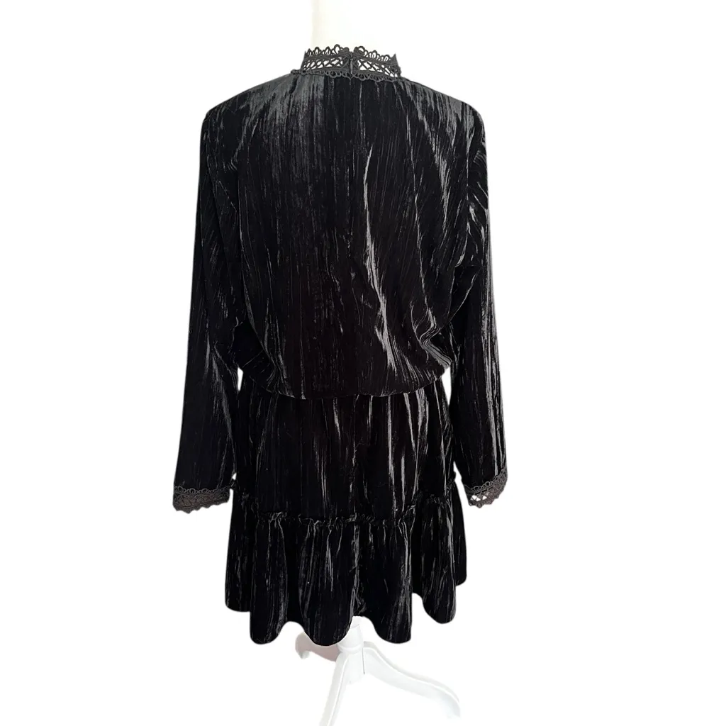 Shoshanna Black Velvet Lace Trim Long Sleeve Dress Size 12 - Image 8