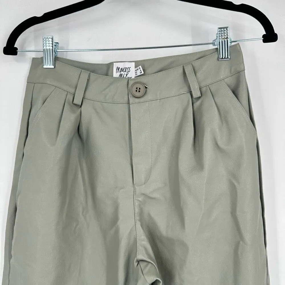 Princess Polly Women's Pleated High Rise Charly Straight Pants Sage Green Size 6 - Image 5