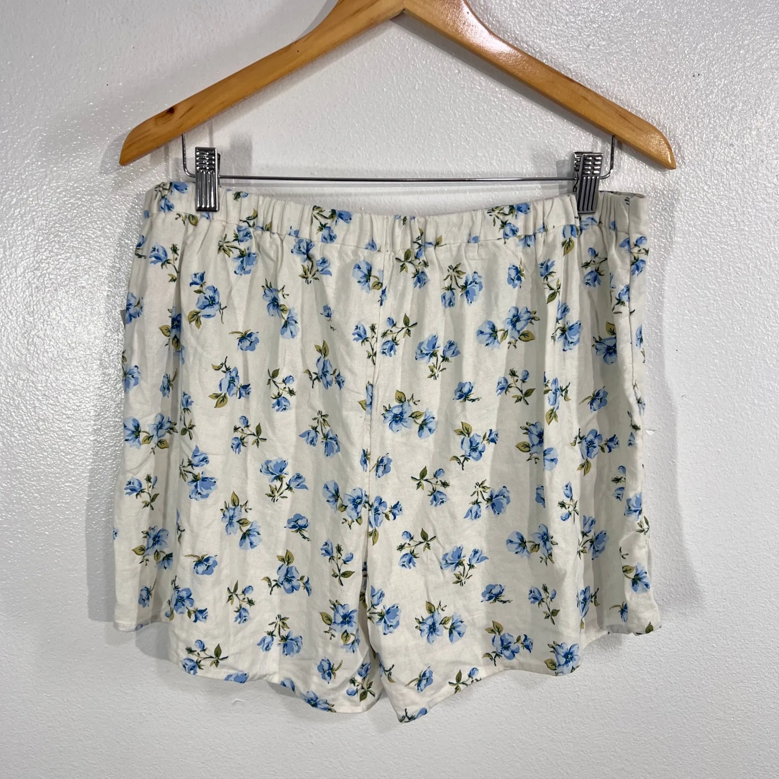 Old Navy High Waisted Linen Mini Skort Large Women Floral Blue White Summer - Image 3