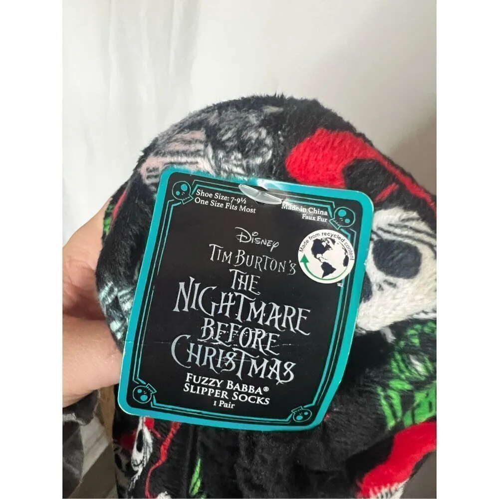 Disney Tim Burtons The Nightmare Before Christmas Fuzzy Babba Slipper Socks NEW - Image 5