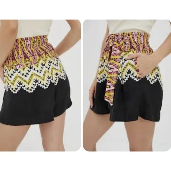 Anthropologie  Linen Blend Shorts Pull On High Rise Elastic Tie Belt Boho Medium - Image 2