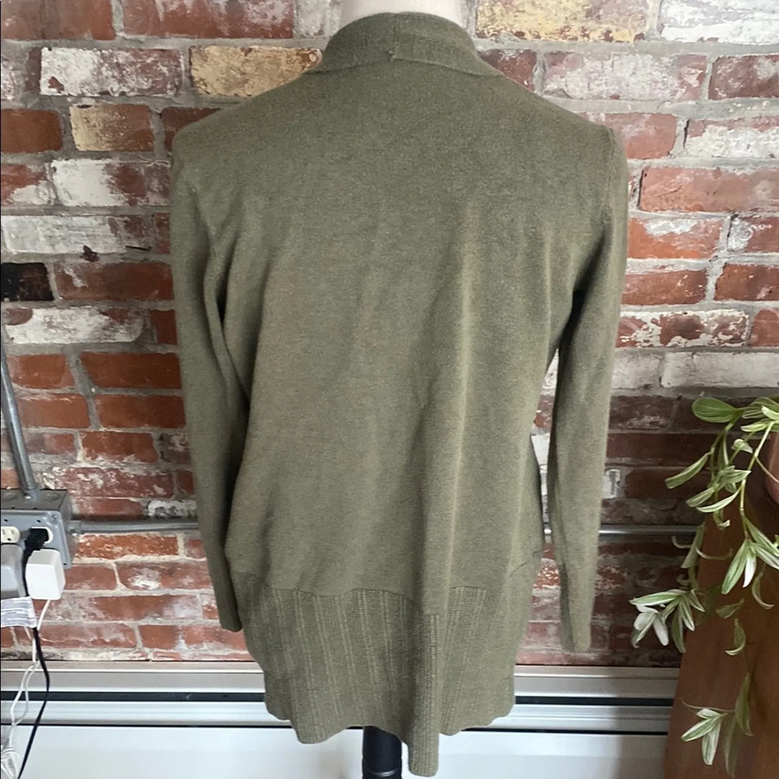 Olive Green Open Front Cardigan Size M Size M - Image 3