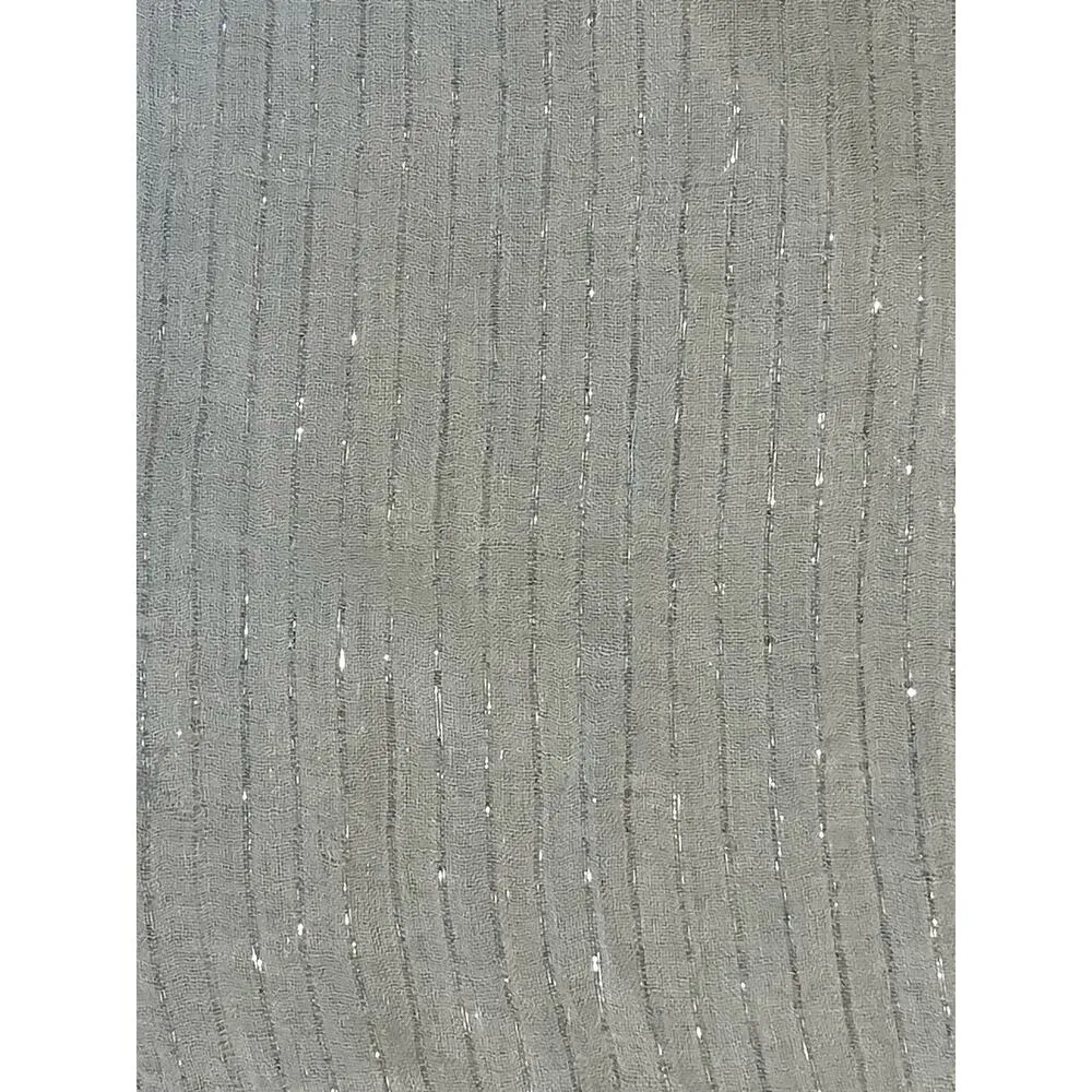 Sheer Cream Scarf with Raw Edge Hem and Silver Threads - Image 7