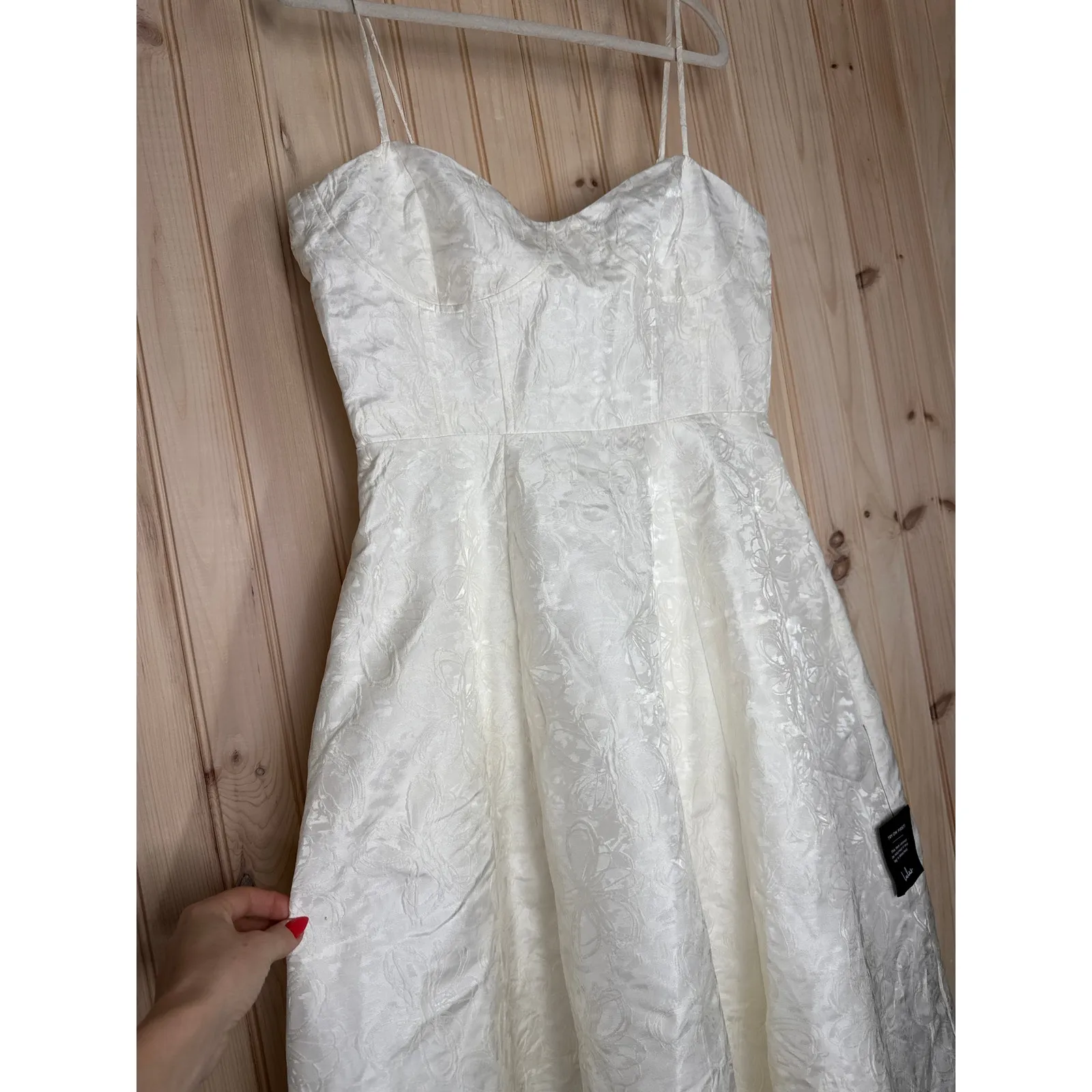 NWT Lulus Meet for Tea White Jacquard Bustier Midi Dress With Pockets Size M - Image 4