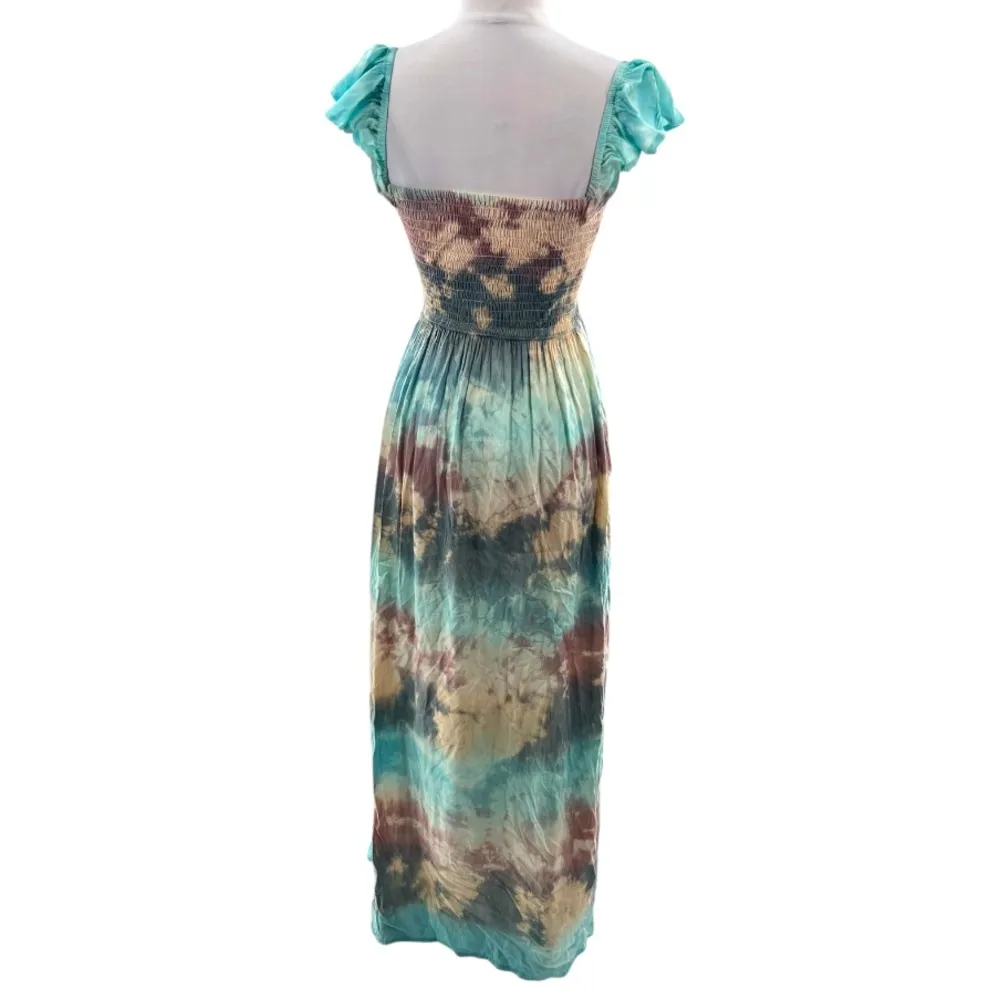 Tiare Hawaii smocked off the shoulder tie dye style maxi dress sz Small Medium - Image 9
