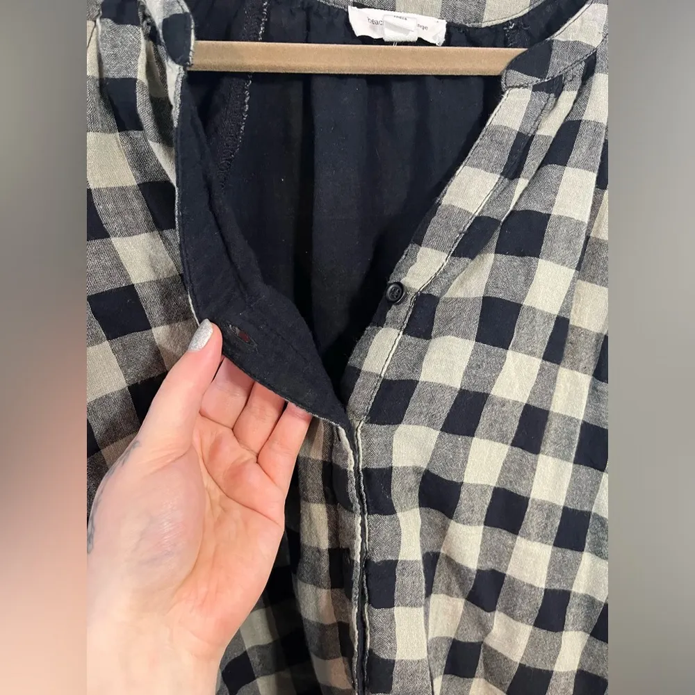 Beach Lunch Lounge Boutique Peplum Style Plaid Sage Button Up Blouse Size XS - Image 7