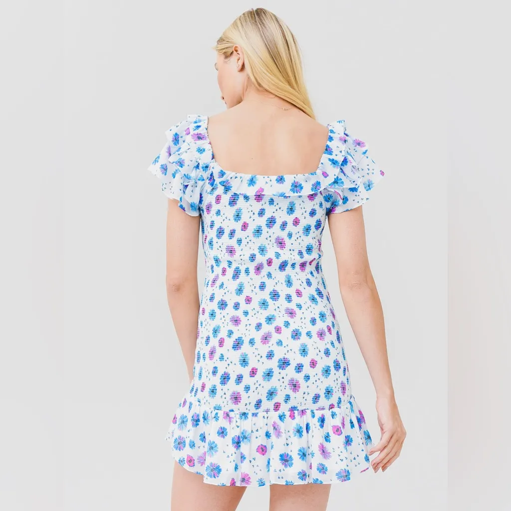 LoveShackFancy Kodie Smocked Cotton Mini Dress deep cotton candy blue Size M NWT - Image 4