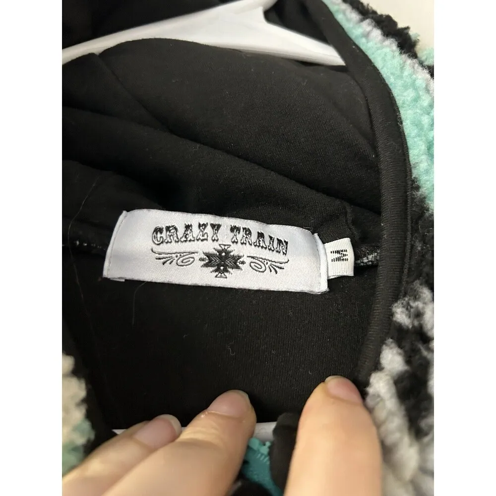 90s Streetwear Crazy Train Fiesta Deep Pile Fleece Hoodie Women’s Size Medium - Image 10