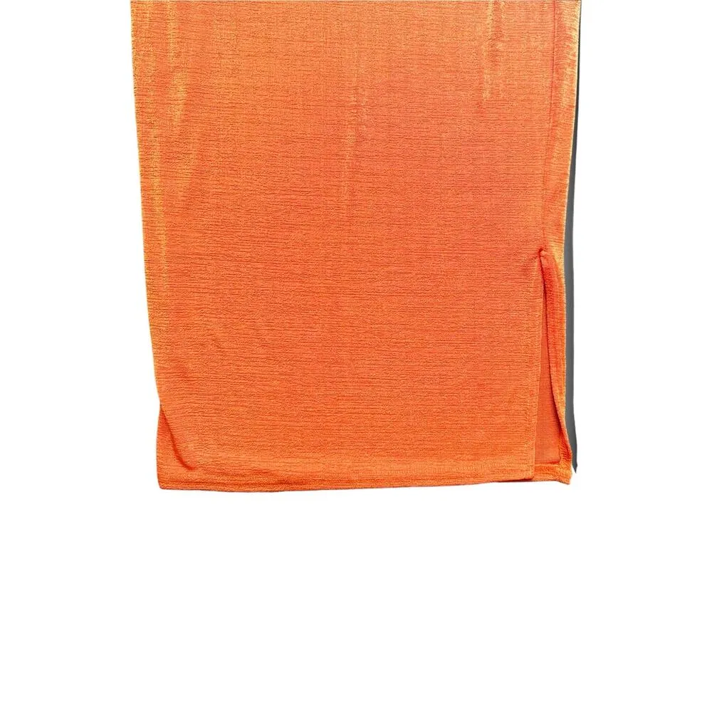 Nasty Gal Women’s Small 6 Orange Terry High Waist Midi Skirt | Split Hem Bodycon - Image 5