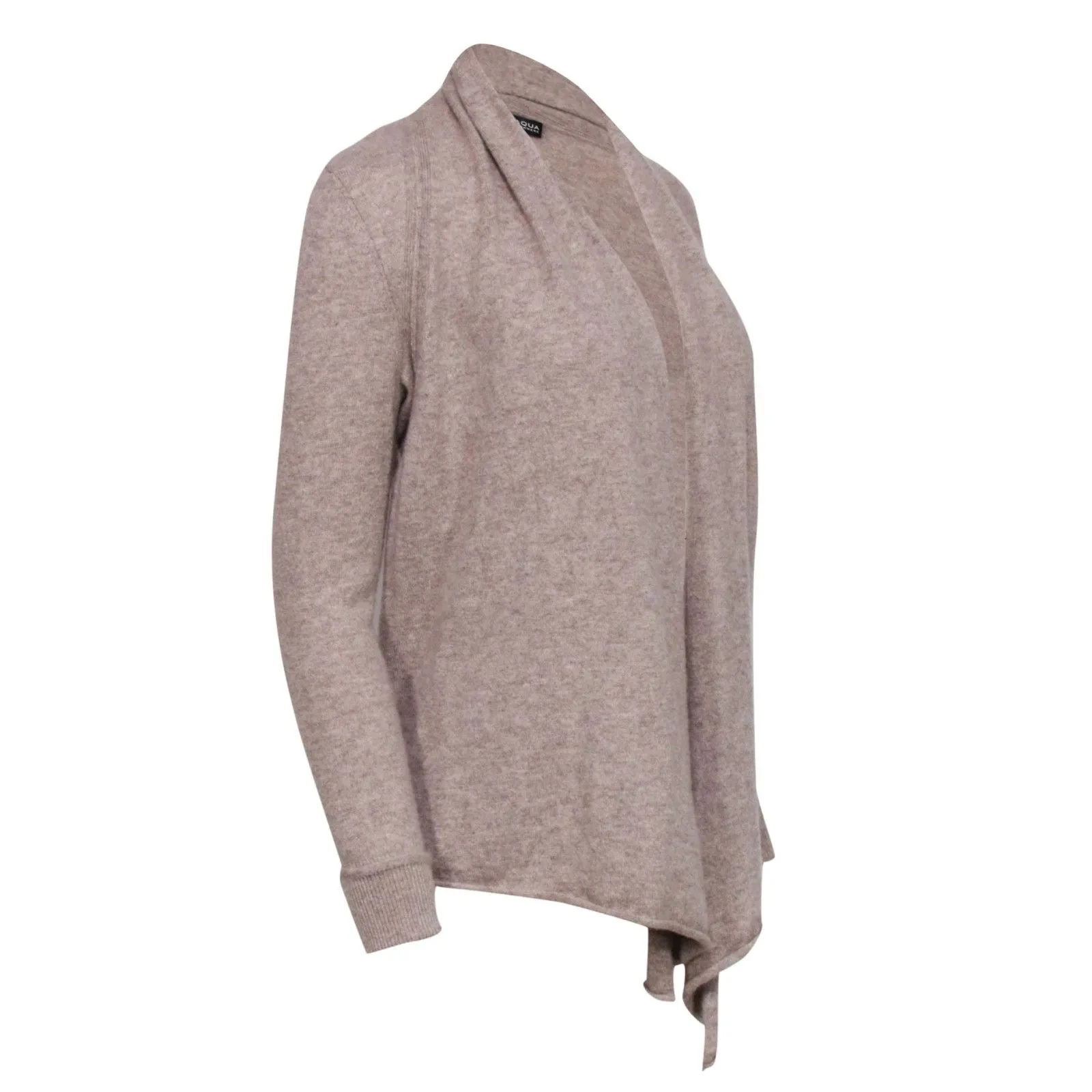 AQUA Cashmere Draped Open-Front Cashmere Cardigan in Wheat - Image 5