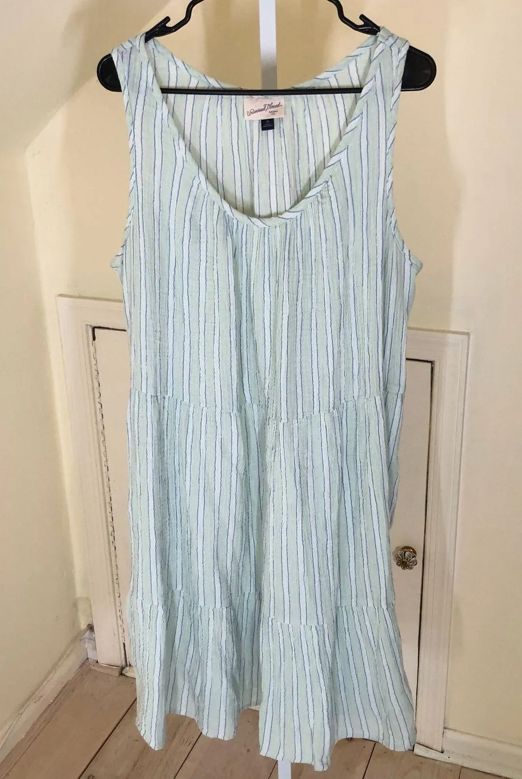 Universal Thread NWOT Women's Mini Sundress Light Green Striped 1X - Image 2