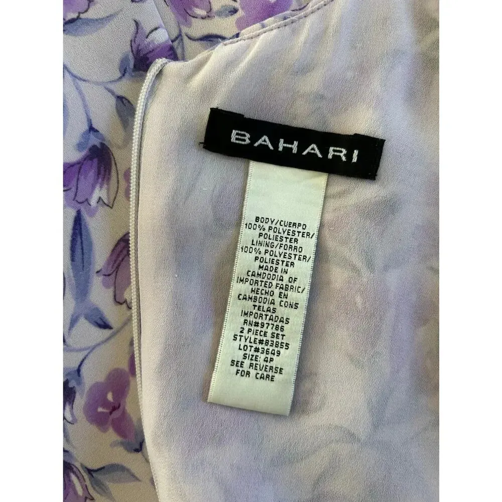 Vintage 90s Y2K Bahari Sleeveless Midi Layered Slip Dress Purple Floral 4 Petite Size 4P - Image 5