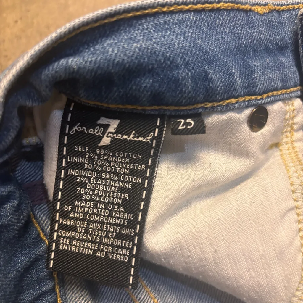 7 For All Mankind Distressed Jean Denim Shorts Fringe Button Fly Hi Rise Size 25 - Image 3