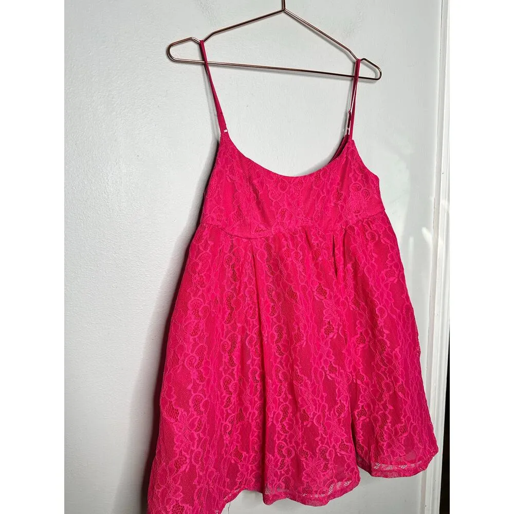 LOUNA Pink Lace Empire Waist Scoop Neck Lace Detail Babydoll Mini Dress Size M Size M - Image 5