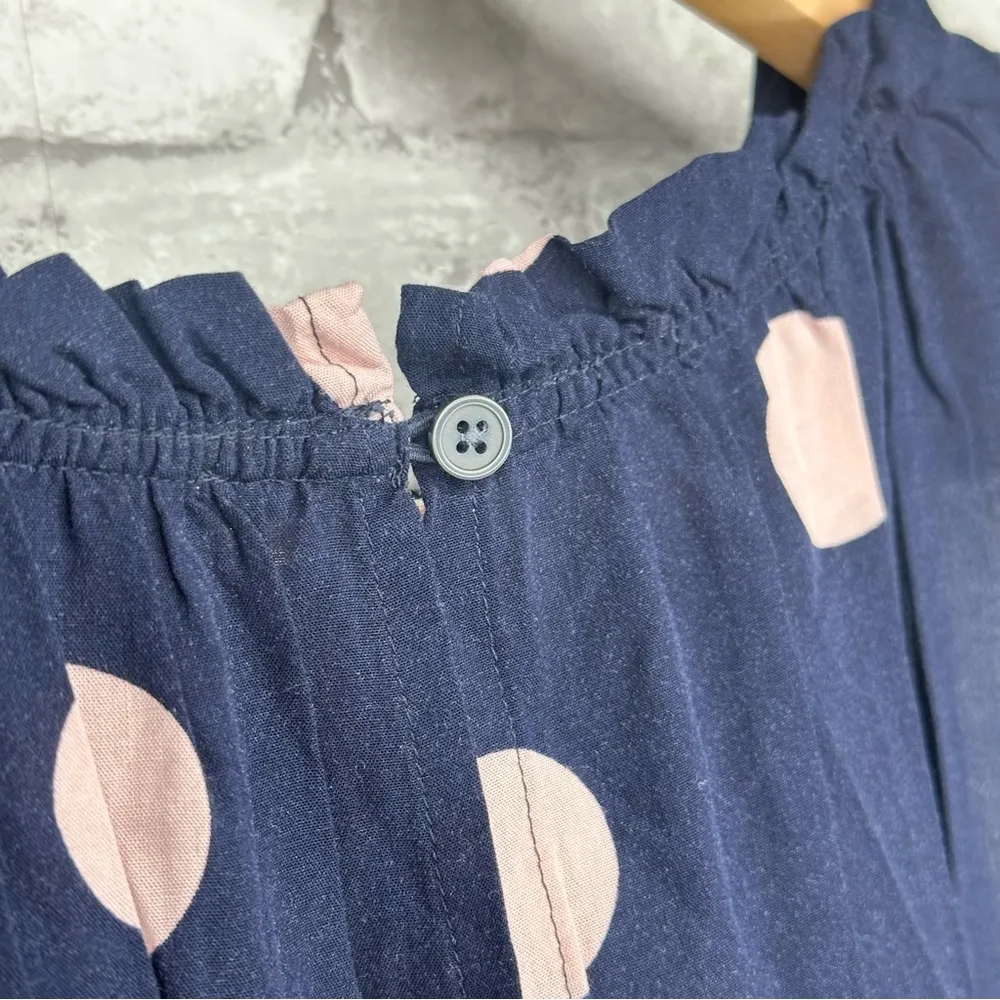 LOFT Women’s Navy and Pink Polka Dot High Neck Dress Size Medium *Used - Image 6