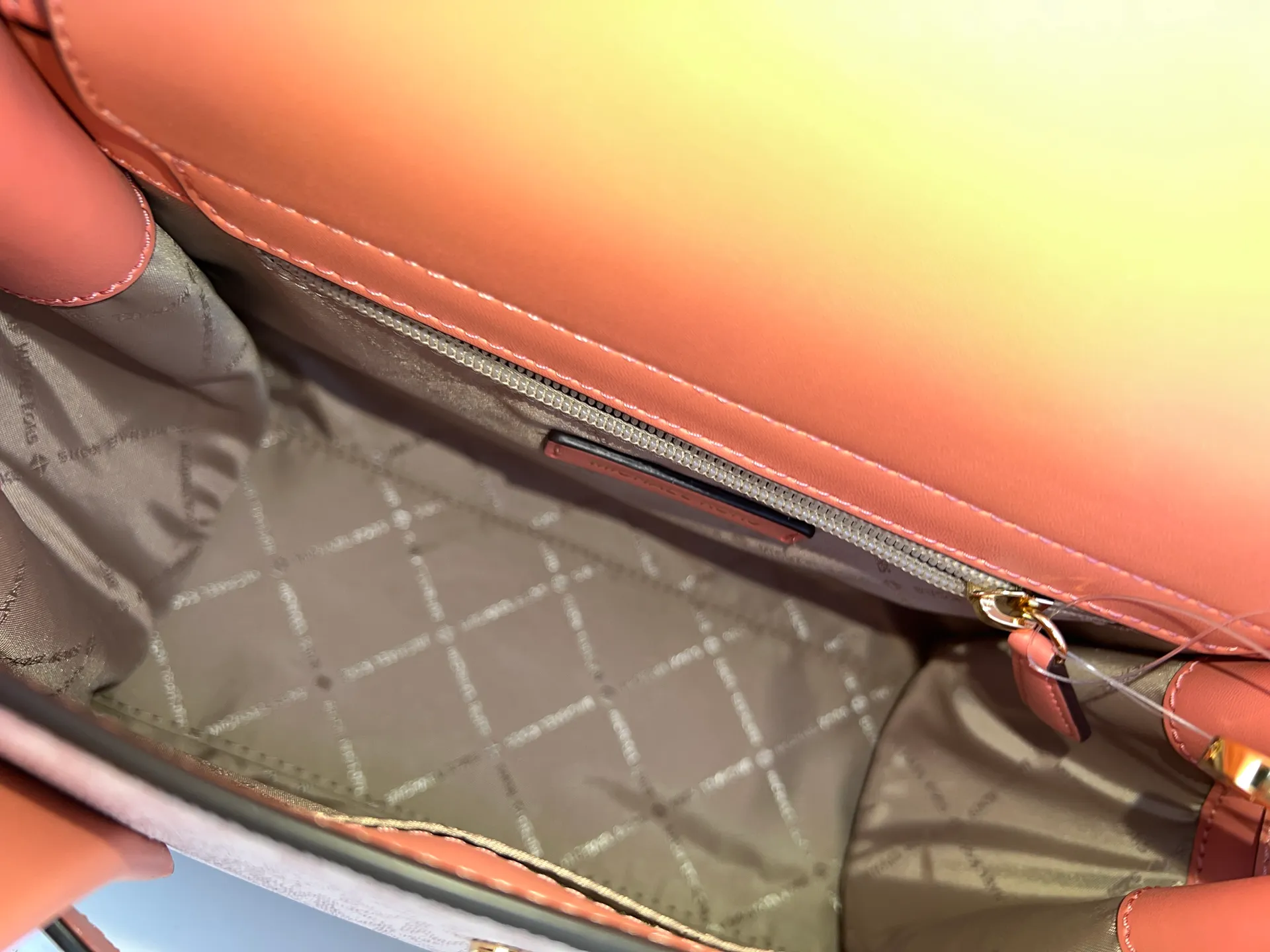 MK Carmen Medium Color-Block Logo Satchel -Sherbert Multi - Image 10