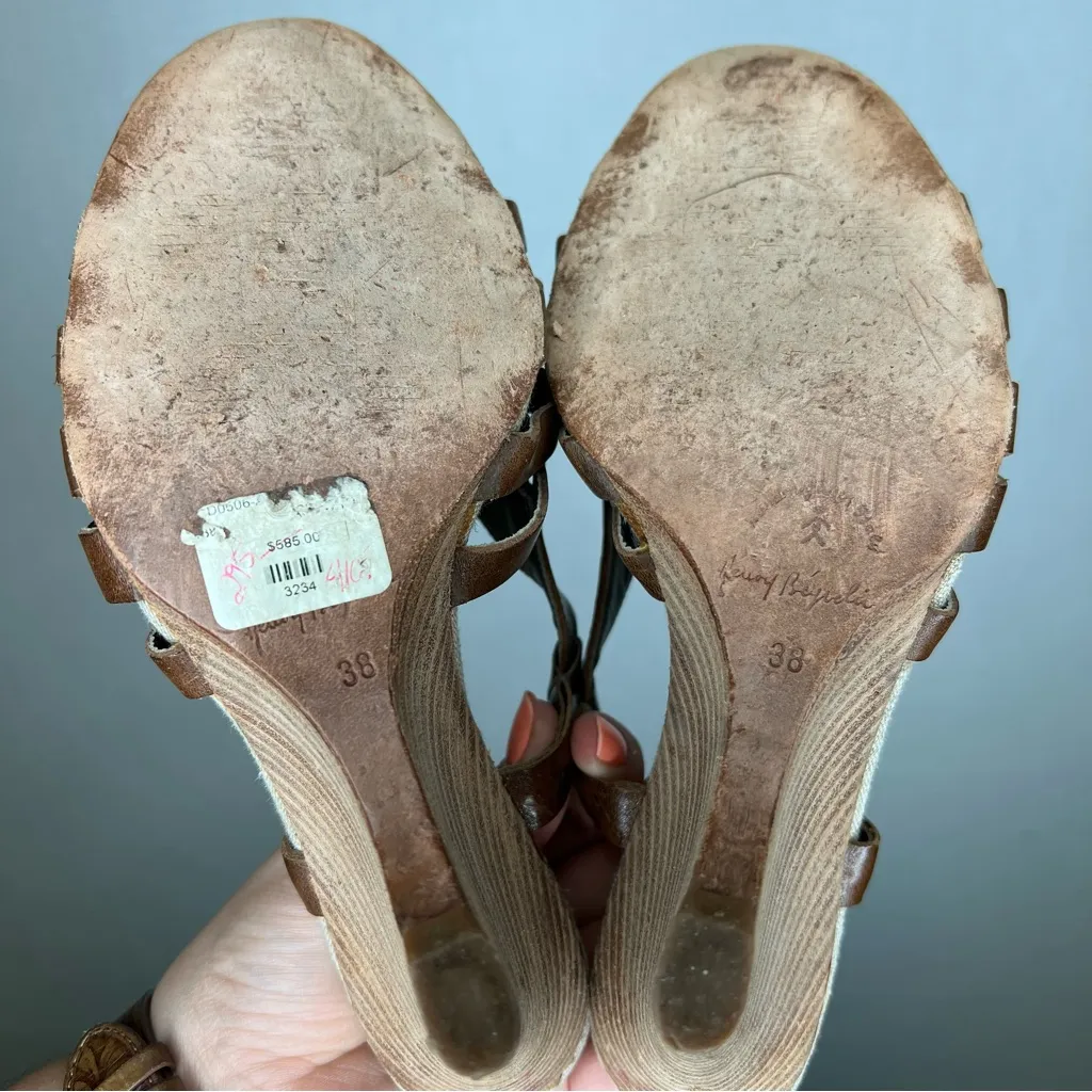 Henry Beguelin | Size 38 or 8 Classic Brown Leather‎ Wedge Shoes Vintage - Image 5