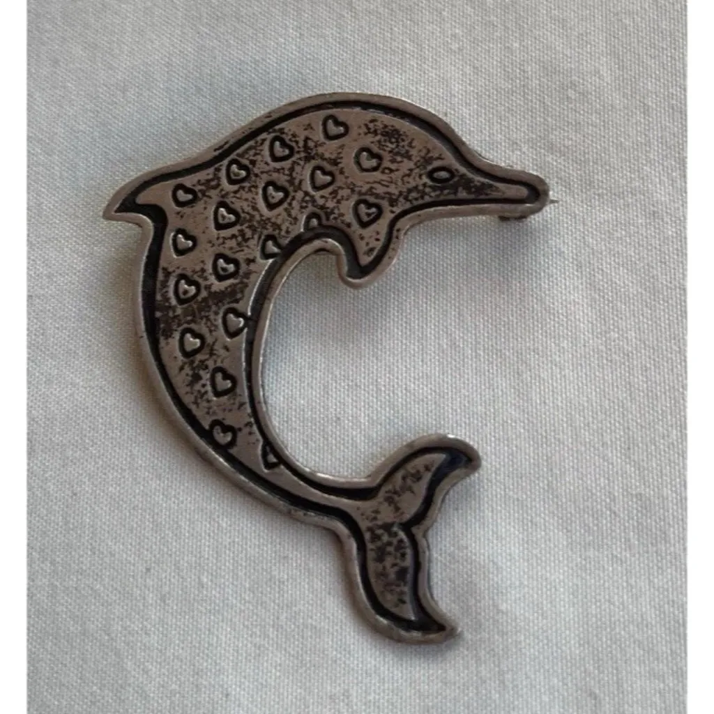 EFS Mexican Silver Dolphin Pin, Dolphin Small Heart Pin, Sterling Silver Sz 1.5” - Image 7