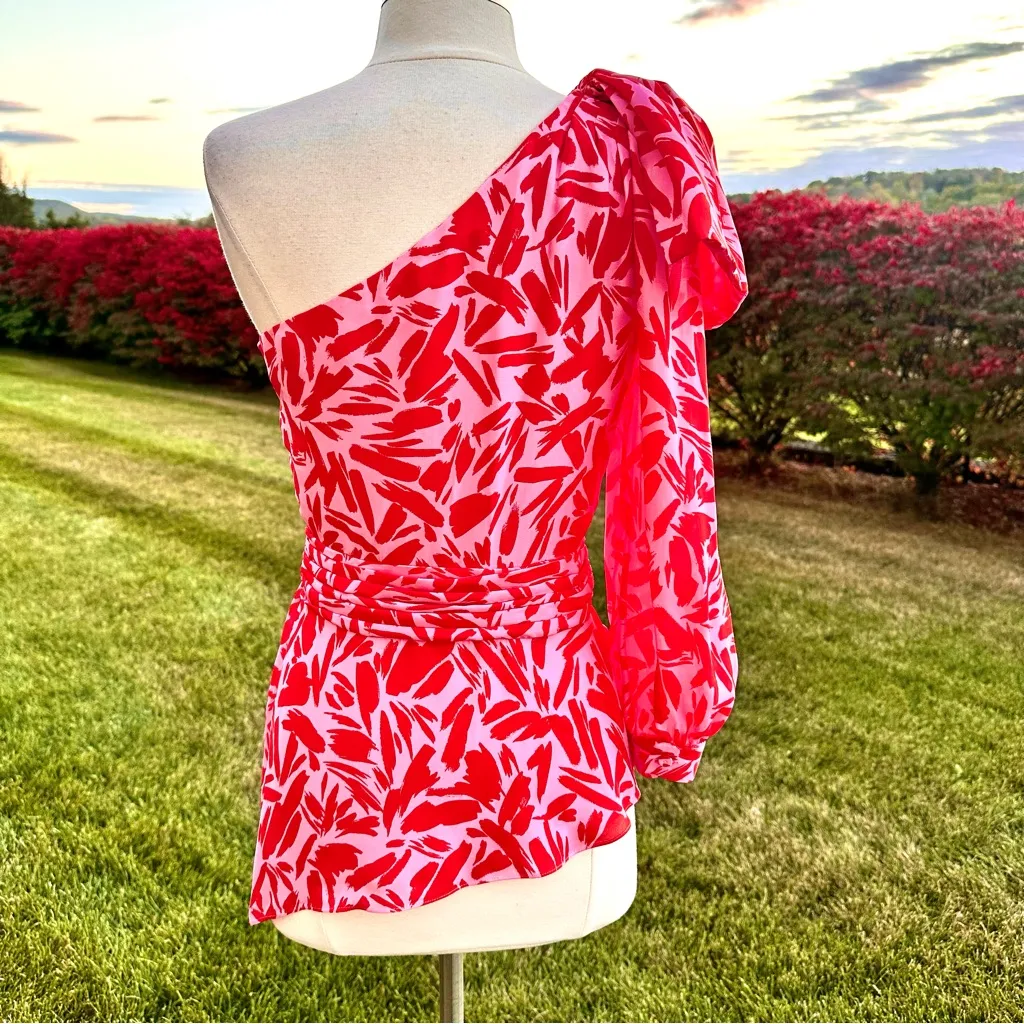 Veronica Beard Vida Poppy One Shoulder Silk Blouse - Image 10