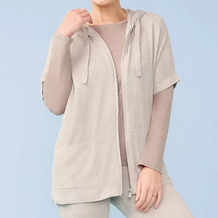 Barefoot Dreams CozyChic UltraLite Knit Short Sleeve Full Zip Ultra Soft Hoodie - Image 2