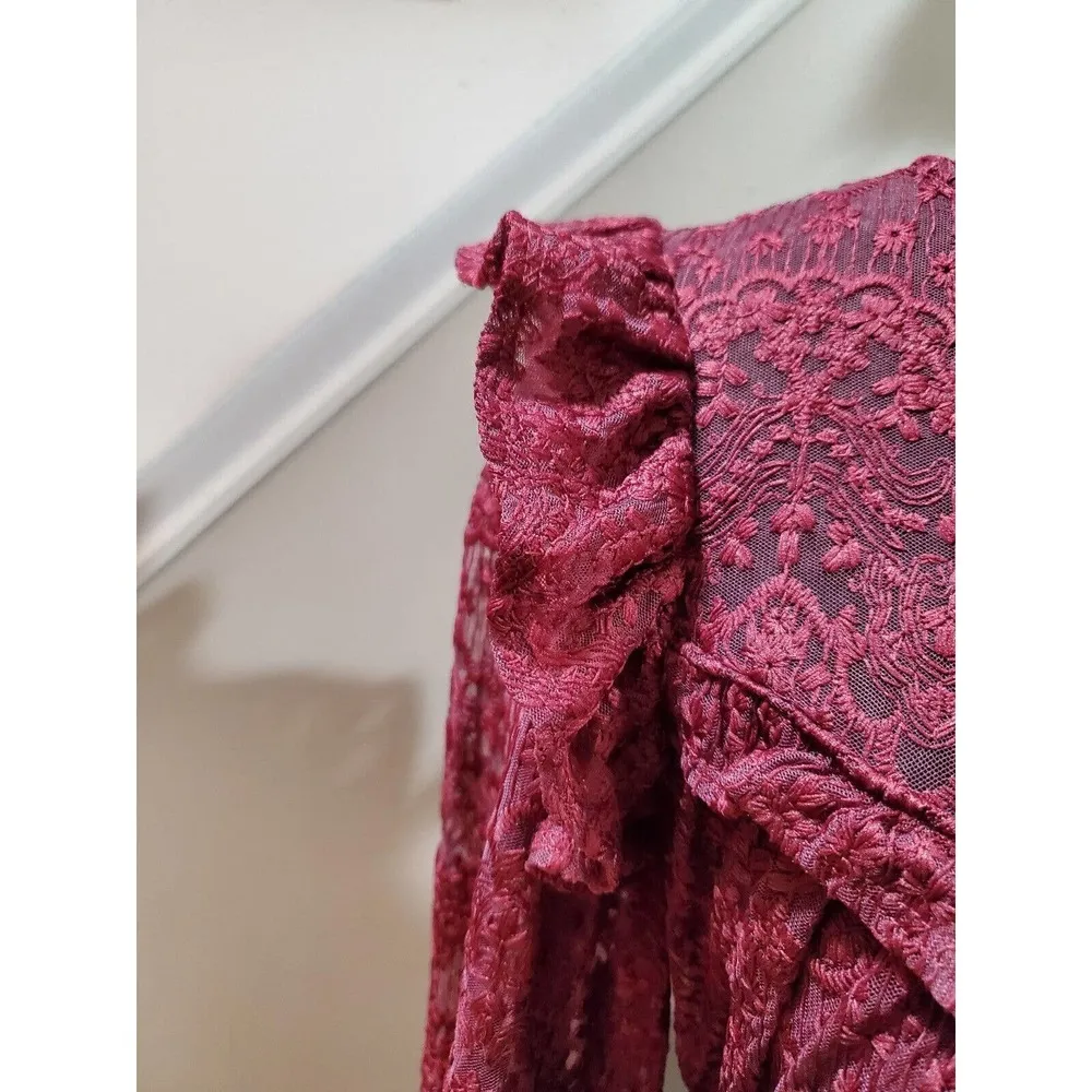 Just Me Women's Maroon polyester Round Neck Long Sleeve Knee Length Dress Size S - Image 5