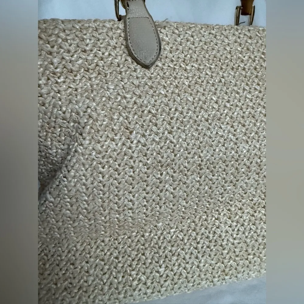 Moda Luxe  Cream Raffia Isla Wood Handle Purse - Image 4