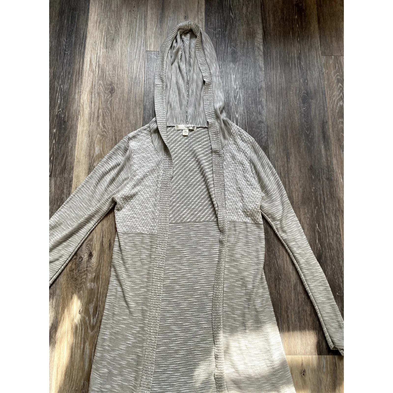 Cozy Knit Hooded Long Cardigan Gray XS Heathered Y2K‎ Retro Fairy Grunge Light - Image 2