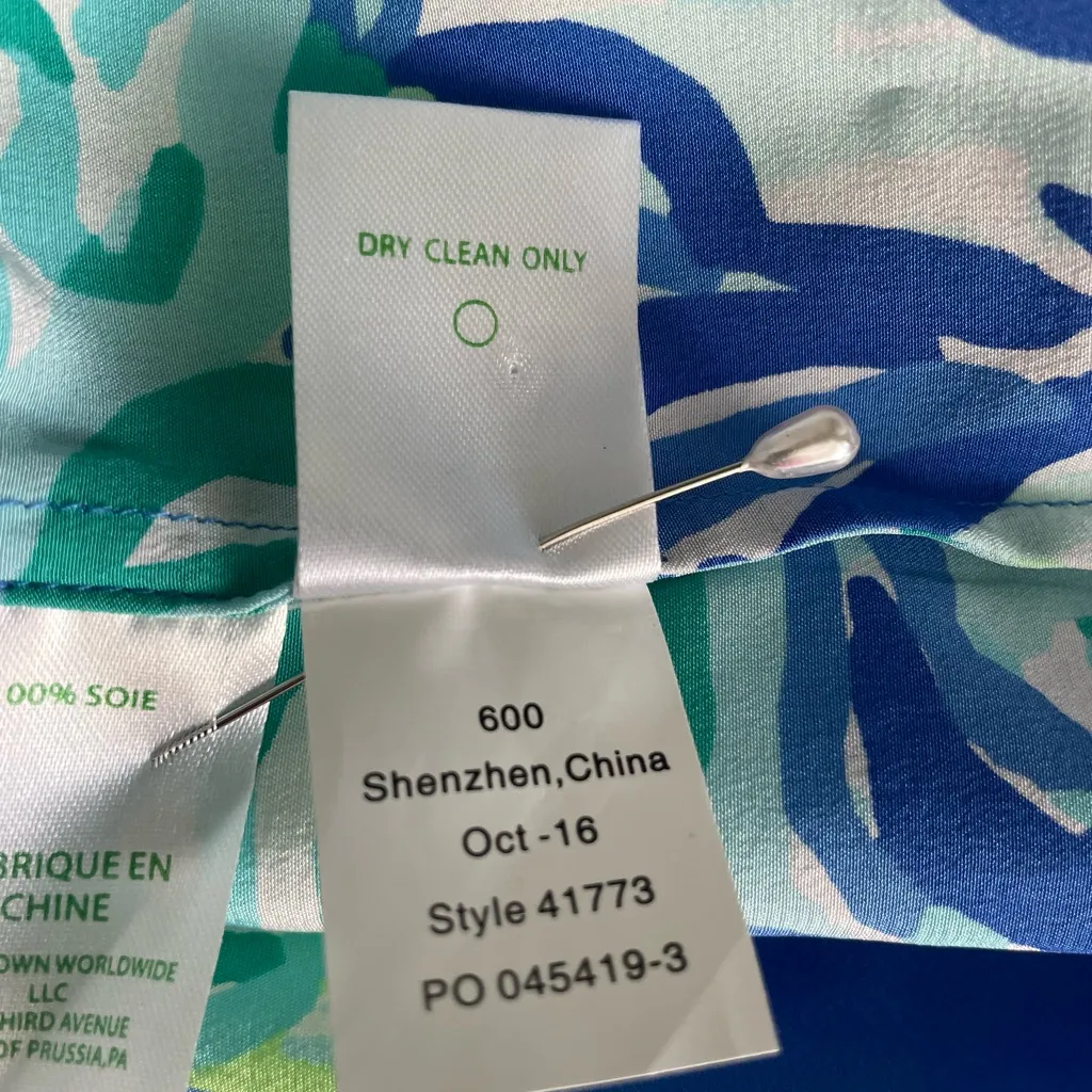 Lilly Pulitzer Elsa 100% Silk Top - Blue Green Pink Tropical Print - Image 11