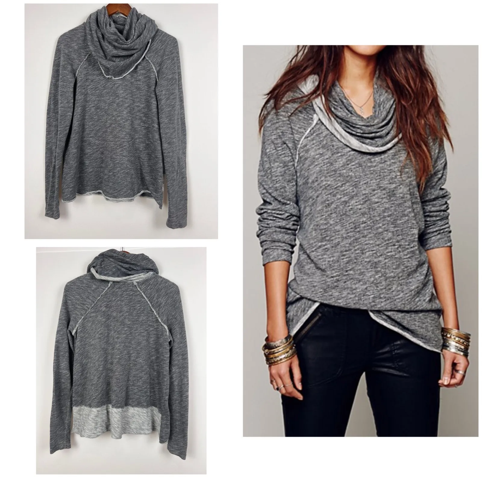 Free People FP Beach One Body Cocoon Cowl Neck Pullover Hoodie Heather Gray OS - Image 6