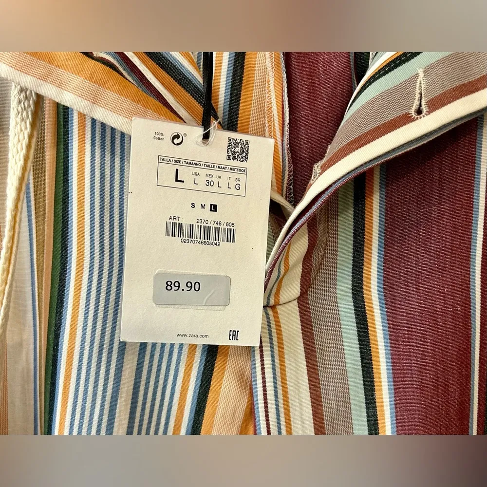 NWT Zara Striped Linen Trousers Size Large - Image 9